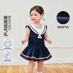 迷你巴拉 巴拉 女童小飞袖海军领百褶连衣裙
