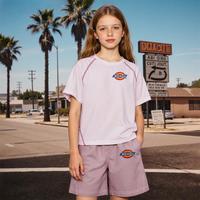 Dickies 男女童套装户外跑步衣时尚撞线短袖短裤运动亲子装