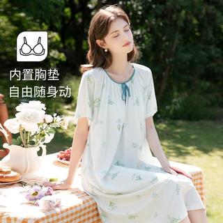 芬腾 100%纯棉自带胸垫短袖睡裙