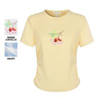 Five Plus 夏季抽褶设计感体恤甜美可爱女生短袖显瘦棉上衣女