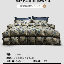 水星家纺 波兰进口95%白鹅绒轻奢保暖冬被长绒棉羽绒被子抑菌被芯