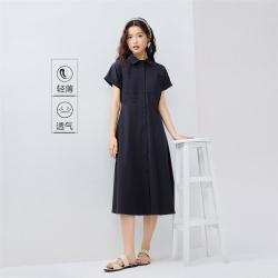 佐丹奴 夏季纯棉工装风衬衫裙口袋连袖梭织衬衫连衣裙女款