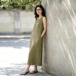 似水年华 2026夏季肌理感无袖连衣裙女宽松显瘦垂感长款沙滩