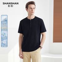 SHANSHAN/杉杉 100%亚麻短袖T恤 男 黑色 3XL