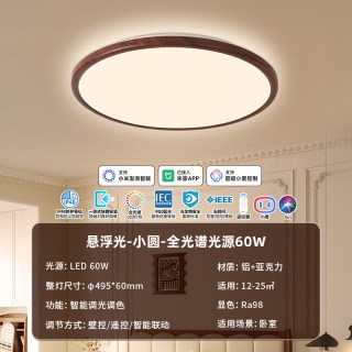 雷士 照明中古风吸顶灯超薄超亮胡桃木纹客厅卧室灯全光谱全屋灯具