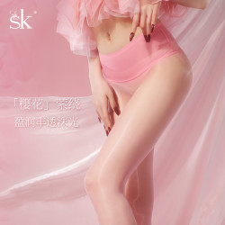 SK 洙光樱花 女士超薄油亮性感粉网纱无缝裆连裤袜 XL 无痕免脱