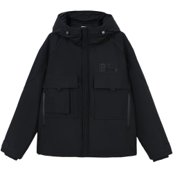 杰克琼斯 工装风连帽羽绒服 男款 黑色 S