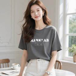 马克华菲 女装宽松大版纯棉短袖T恤夏季时尚卡通图案潮牌T恤衫女上衣