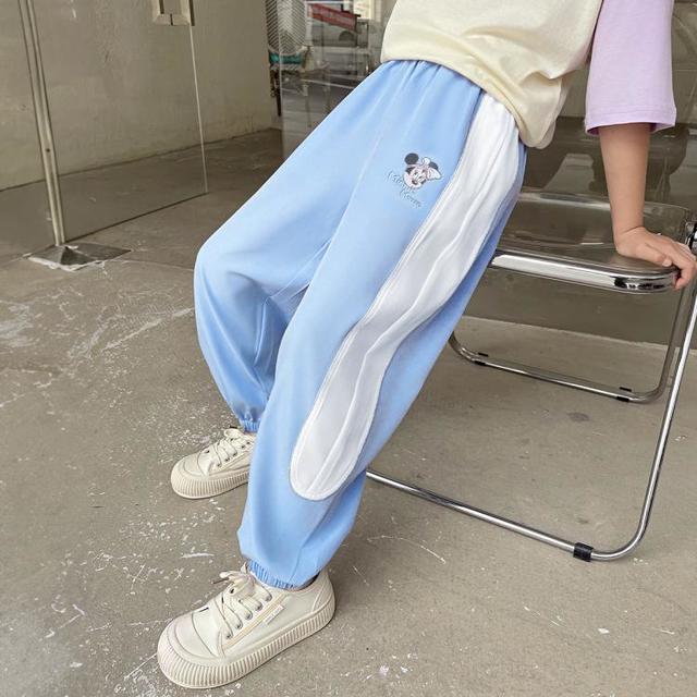 迪士尼 夏季特卖薄款防蚊裤凉爽透气女童裤子百搭拼接设计款儿童裤子