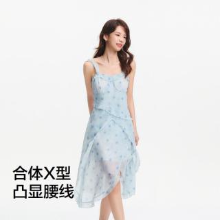 森马 夏季荷叶边晕染碎花雪纺连衣裙