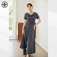 对白 AN大码系列 荡领短袖T恤半身裙两件套女装