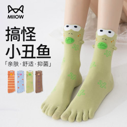 猫人 可爱卡通五指袜女2双棉质防臭吸汗透气女学生分趾袜子少女中筒袜