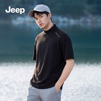 Jeep 吉普男士短袖T恤夏季2026半拉链休闲运动透气速干上衣男款LS