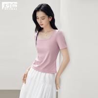 DUIBAI/对白 夏装方领正肩纯色女式短袖T恤