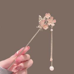 花饰庄园 古风珍珠珐琅花朵流苏发簪感簪子盘发网红发钗汉服步摇发饰女 F0566珐琅花朵发簪