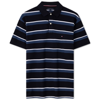 TOMMY HILFIGER/汤米·希尔费格 复古条纹珠地网眼POLO衫 藏青深蓝 FAP L