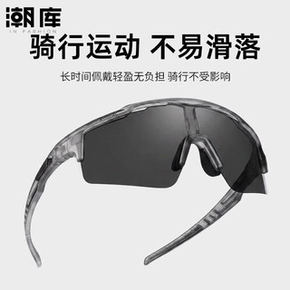潮库 骑行防风近视护目镜 1.61非球面镜片 0-800度 蓝框偏光冰蓝