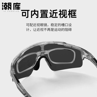 潮库 骑行防风近视护目镜 1.61非球面镜片 0-800度 蓝框偏光冰蓝