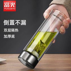 富光 双层玻璃杯 350ML 金属外盖 加厚杯底