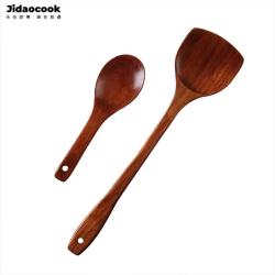 Jidaocook 木质锅铲炒菜不粘锅 原木长柄汤勺饭勺套装 木铲+饭勺
