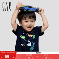 Gap 男幼童小童童趣动物路线图短袖T恤儿童装867631 海军蓝 100 cm(2-3岁)亚洲尺码