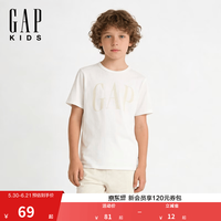 Gap 男童大童2026春季新款logo纯棉圆领短袖T恤儿童装美版708411 白色 160 /80(14岁以上)