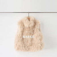 MARIUS 毛毛熊 女士皮草马甲 羊绒羊毛皮拼接羊皮细密长毛 咖色