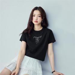 佐丹奴 夏季纯棉T恤女夏上衣圆领蝴蝶结印花针织休闲短袖T恤女款