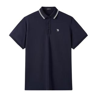 骆驼 CAMEL 冰感速干POLO衫 男士透气高弹条纹翻领短袖 藏青 XL