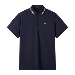 骆驼 CAMEL 冰感速干POLO衫 男士透气高弹条纹翻领短袖 藏青 XL
