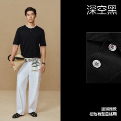 太平鸟 男士亨利领针织T恤