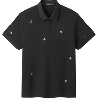 gxgjeans 男装刺绣休闲通勤翻领短袖Polo衫 黑色 2XL