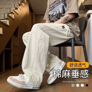 柯诗曼 男款2026棉麻直筒垂感运动休闲亚麻裤