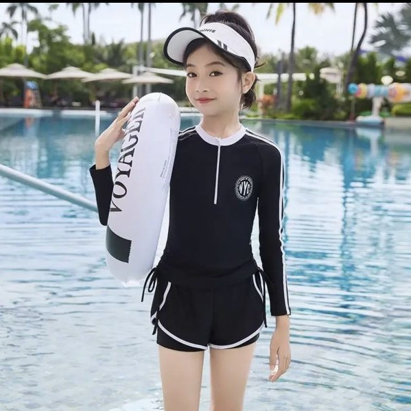 佑游 618大促: 儿童泳衣女童分体中大童青少年女孩游泳衣专业泳衣裤套装 高级黑 4XL
