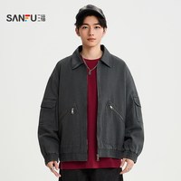 三福 2025新款大口袋洗水飞行员夹克男翻领街潮休闲宽松外套510181
