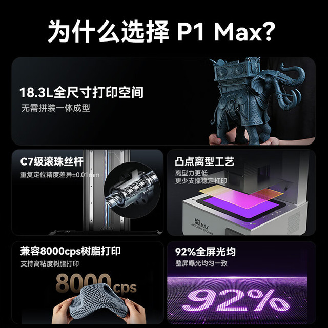 纵维立方 P1MAX 高速光固化 3D打印机