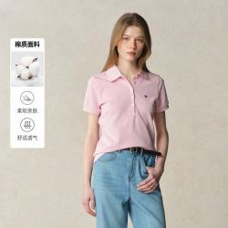 E·LAND 衣恋 E.LAND 衣恋T恤女polo领深门襟修身显瘦短袖夏季款