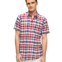 Brooks Brothers 布克兄弟 短袖纽扣棉马德拉斯运动衬衫 格子 有领 短袖 Madras 尺码X-Large