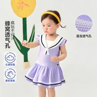 迷你巴拉巴拉 女童小飞袖海军领百褶连衣裙