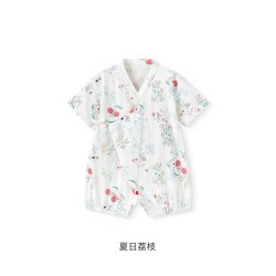 英氏 婴儿纱布哈衣夏季透气薄款新生儿衣服宝宝短袖连体衣新款睡衣