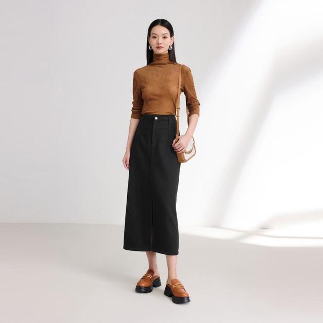 雅莹 EP雅莹女装 设计感直筒高腰牛仔半身裙