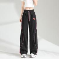 ILOVECHOC 美式街头爱心印花拼接两条杠纹冰丝薄款女士休闲裤