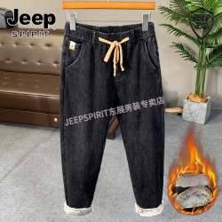JEEP SPIRIT JEEPSPIRIT Jeep吉普 男士松紧腰抽绳牛仔裤 宽松加绒老爹裤