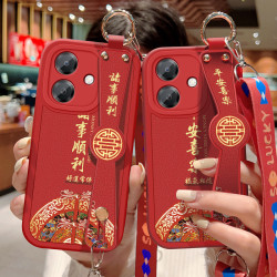 潇芽 适用OPPOA3i手机壳斜挎腕带卡通保护套国风平安硅胶防摔背带挂绳