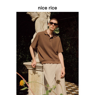 nice rice 棒球领肌理短袖T恤男 棕灰色 270g XL
