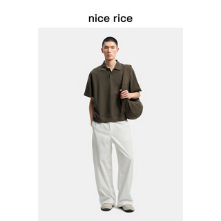 nice rice 棒球领肌理短袖T恤男 棕灰色 270g XL