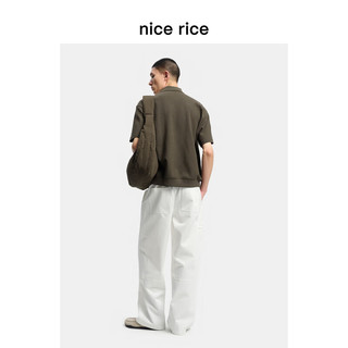 nice rice 棒球领肌理短袖T恤男 棕灰色 270g XL