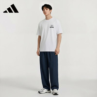 adidas 夏季男女同款短袖男T恤跑步健身运动速干白黑