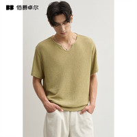伯爵卓尔 夏季时尚U型领设计短袖T恤含亚麻亲肤透气休闲体恤衫男