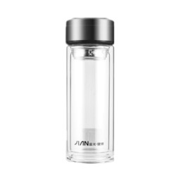 富光 双层玻璃杯 泡茶杯 300ml 黑色